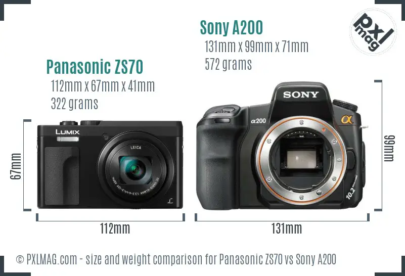 Panasonic ZS70 vs Sony A200 size comparison