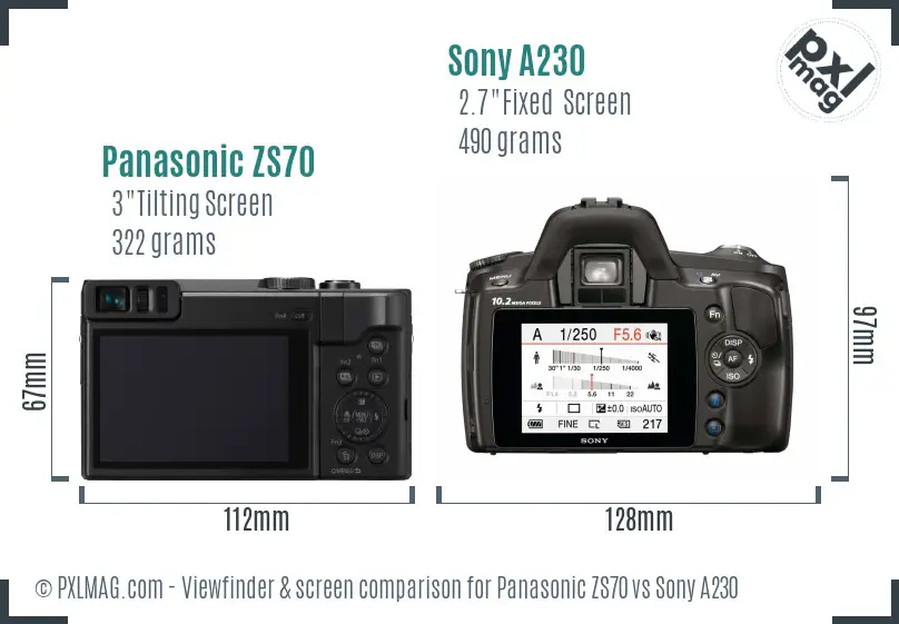 Panasonic ZS70 vs Sony A230 Screen and Viewfinder comparison