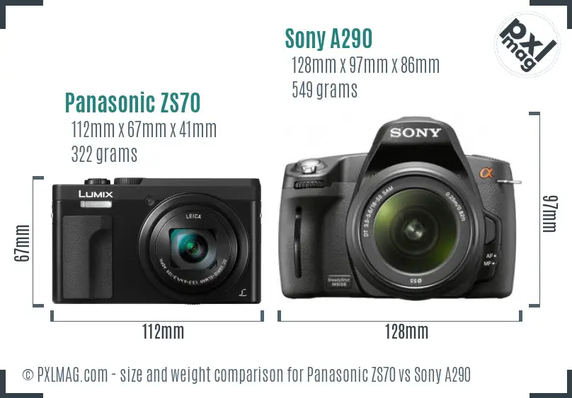 Panasonic ZS70 vs Sony A290 size comparison