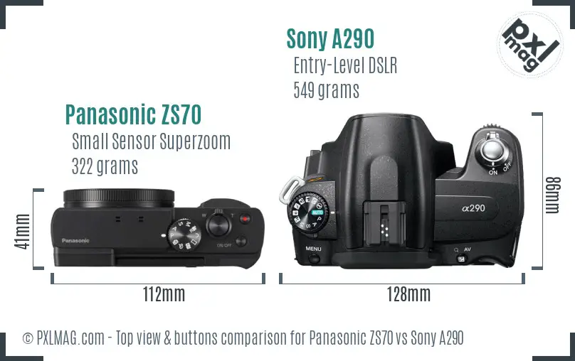 Panasonic ZS70 vs Sony A290 top view buttons comparison