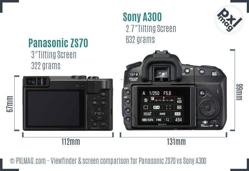 Panasonic ZS70 vs Sony A300 Screen and Viewfinder comparison