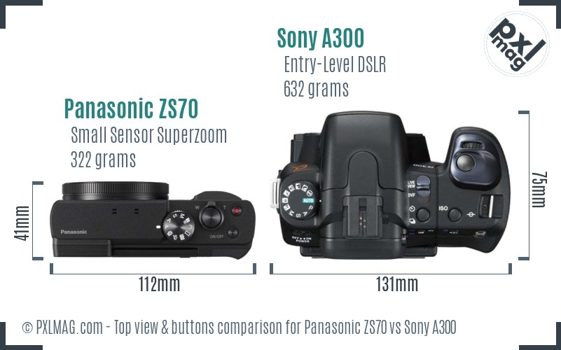 Panasonic ZS70 vs Sony A300 top view buttons comparison