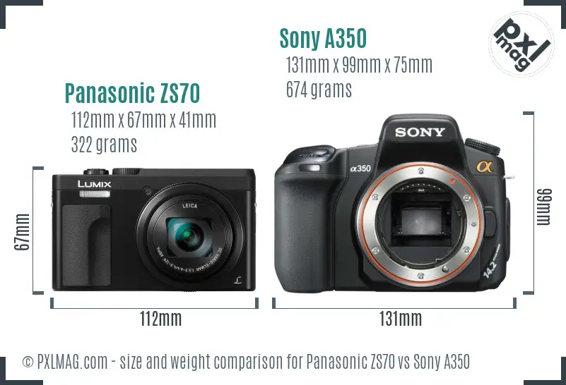 Size comparison between Panasonic ZS70 and Sony A350