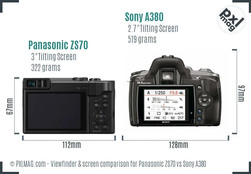 Panasonic ZS70 vs Sony A380 Screen and Viewfinder comparison