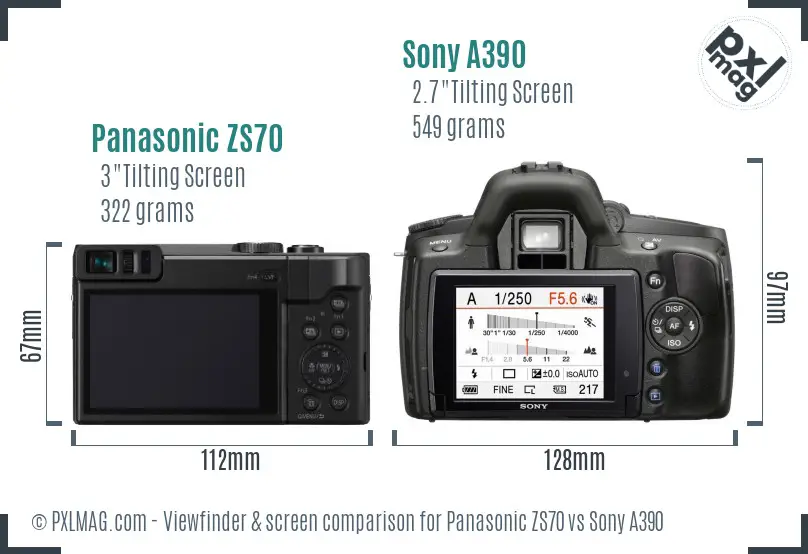 Panasonic ZS70 vs Sony A390 Screen and Viewfinder comparison