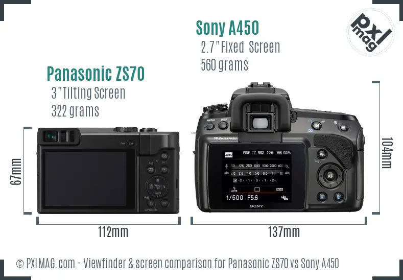 Panasonic ZS70 vs Sony A450 Screen and Viewfinder comparison