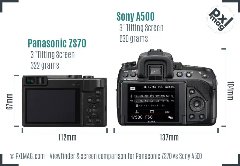 Panasonic ZS70 vs Sony A500 Screen and Viewfinder comparison