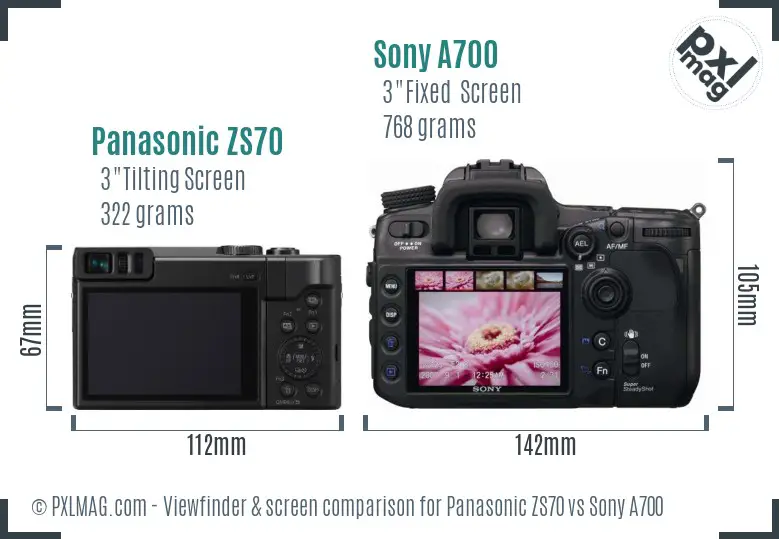 Panasonic ZS70 vs Sony A700 Screen and Viewfinder comparison