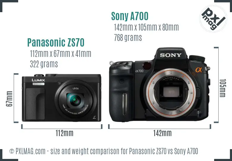Panasonic ZS70 vs Sony A700 size comparison