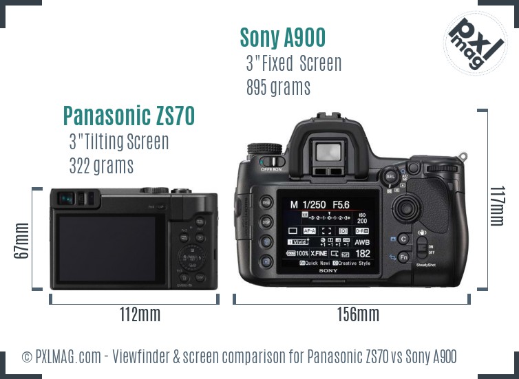 Panasonic ZS70 vs Sony A900 Screen and Viewfinder comparison