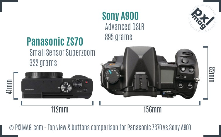 Panasonic ZS70 vs Sony A900 top view buttons comparison