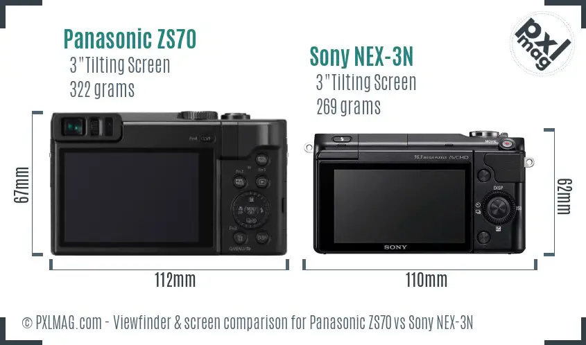 Panasonic ZS70 vs Sony NEX-3N Screen and Viewfinder comparison