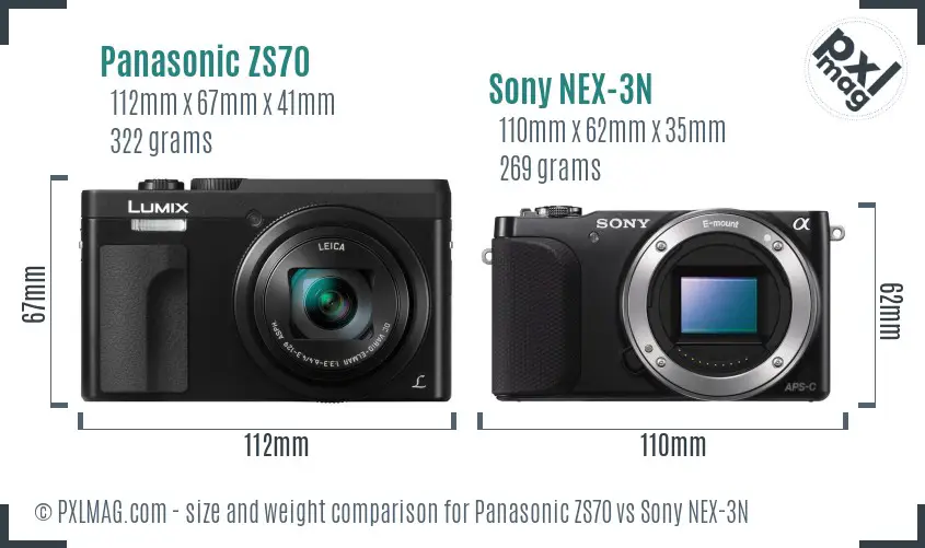 Panasonic ZS70 vs Sony NEX-3N size comparison