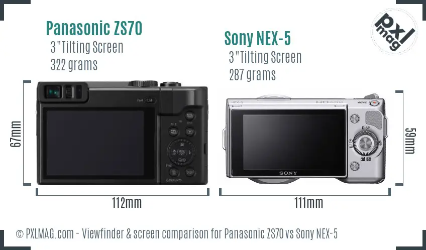 Panasonic ZS70 vs Sony NEX-5 Screen and Viewfinder comparison