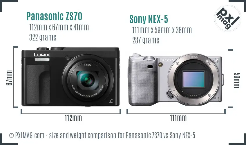 Panasonic ZS70 vs Sony NEX-5 size comparison
