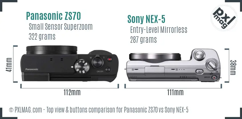 Panasonic ZS70 vs Sony NEX-5 top view buttons comparison