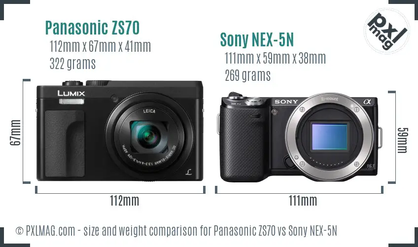 Panasonic ZS70 vs Sony NEX-5N size comparison Panasonic ZS70 vs Sony NEX-5N size comparison