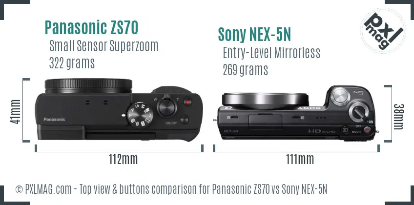Panasonic ZS70 vs Sony NEX-5N top view buttons comparison Panasonic ZS70 vs Sony NEX-5N top view buttons comparison