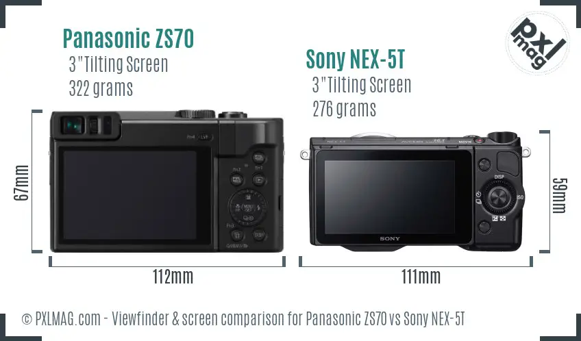 Panasonic ZS70 vs Sony NEX-5T Screen and Viewfinder comparison