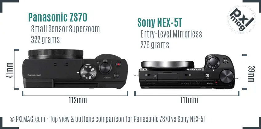 Panasonic ZS70 vs Sony NEX-5T top view buttons comparison