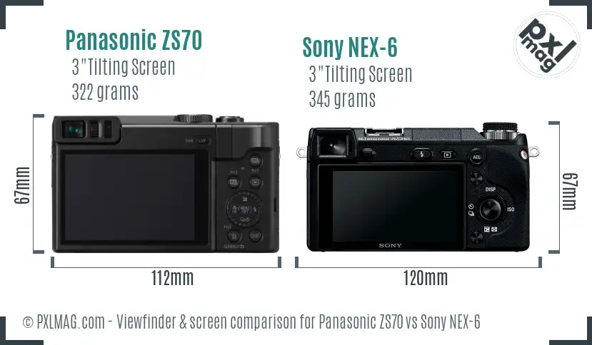 Panasonic ZS70 vs Sony NEX-6 Screen and Viewfinder comparison