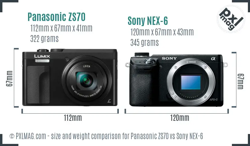 Panasonic ZS70 vs Sony NEX-6 size comparison