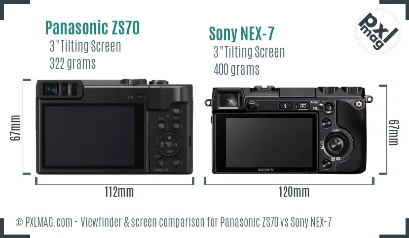 Panasonic ZS70 vs Sony NEX-7 Screen and Viewfinder comparison