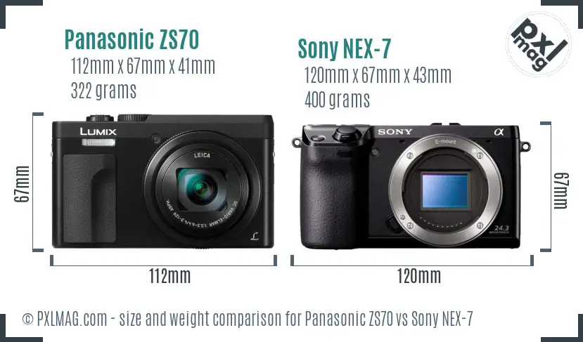 Panasonic ZS70 vs Sony NEX-7 size comparison