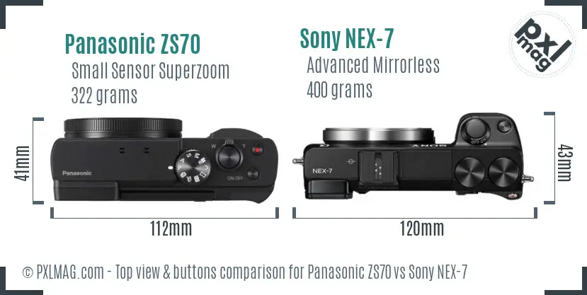 Panasonic ZS70 vs Sony NEX-7 top view buttons comparison