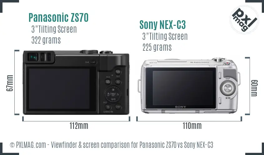 Panasonic ZS70 vs Sony NEX-C3 Screen and Viewfinder comparison