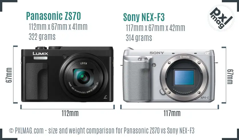 Panasonic ZS70 vs Sony NEX-F3 size comparison Panasonic ZS70 vs Sony NEX-F3 size comparison