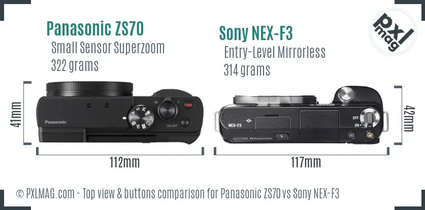 Panasonic ZS70 vs Sony NEX-F3 top view buttons comparison Panasonic ZS70 vs Sony NEX-F3 top view buttons comparison