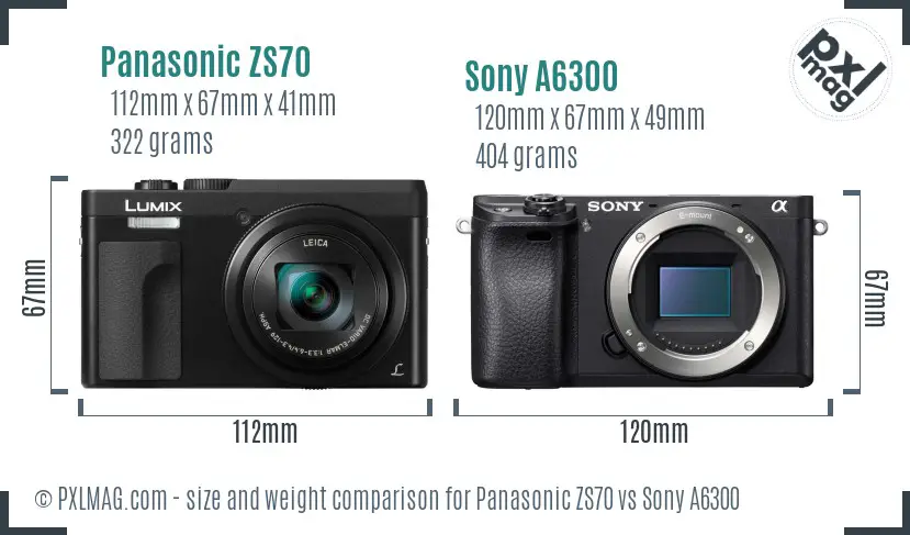 Panasonic ZS70 vs Sony A6300 size comparison