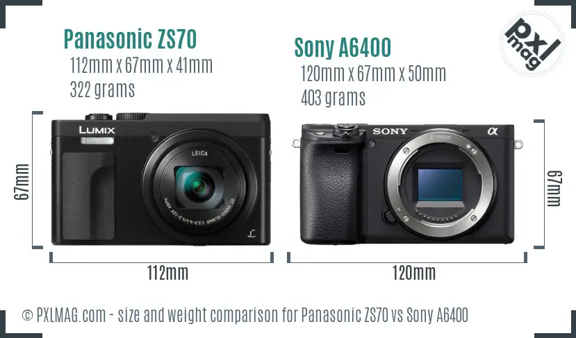 Panasonic ZS70 vs Sony A6400 size comparison Panasonic ZS70 vs Sony A6400 size comparison