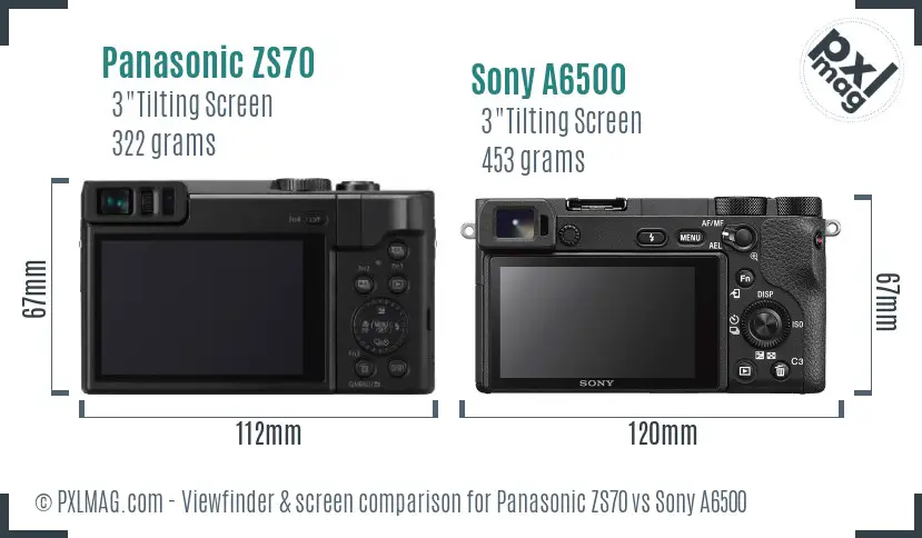Panasonic ZS70 vs Sony A6500 Screen and Viewfinder comparison