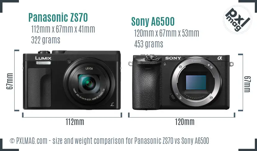 Panasonic ZS70 vs Sony A6500 size comparison