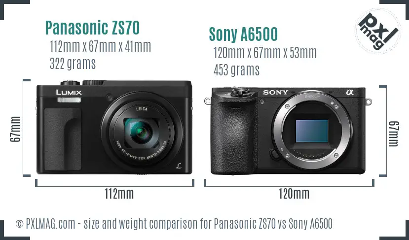 Panasonic ZS70 vs Sony A6500 size comparison Panasonic ZS70 vs Sony A6500 size comparison