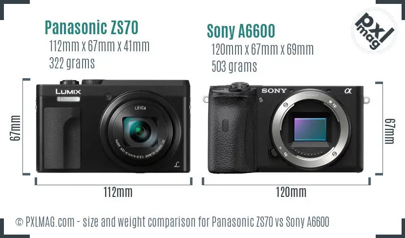 Panasonic ZS70 vs Sony A6600 size comparison