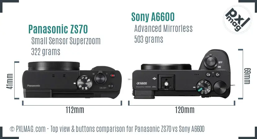 Panasonic ZS70 vs Sony A6600 top view buttons comparison