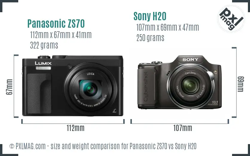 Panasonic ZS70 vs Sony H20 size comparison