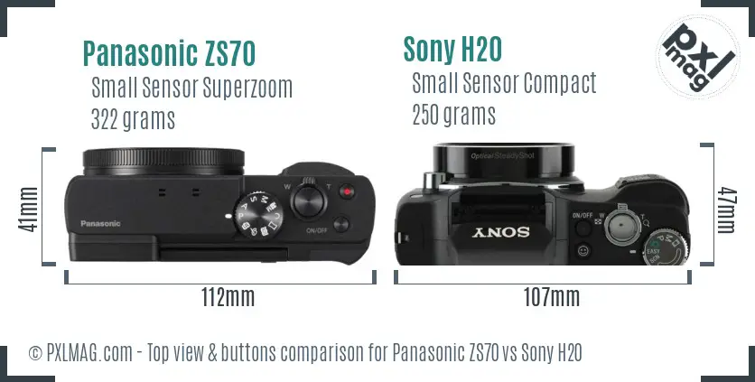 Panasonic ZS70 vs Sony H20 top view buttons comparison