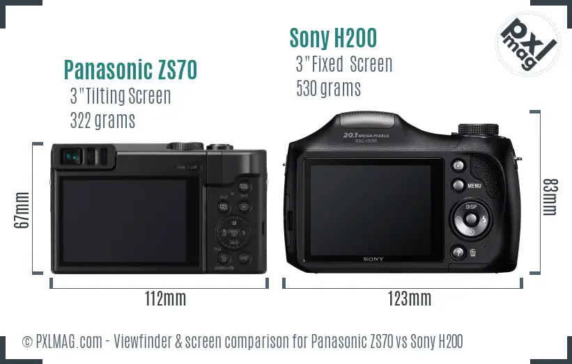 Panasonic ZS70 vs Sony H200 Screen and Viewfinder comparison