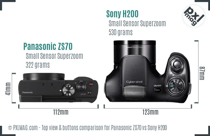 Panasonic ZS70 vs Sony H200 top view buttons comparison