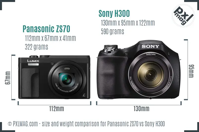 Panasonic ZS70 vs Sony H300 size comparison