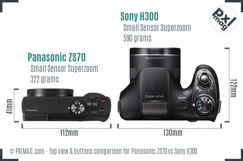 Panasonic ZS70 vs Sony H300 top view buttons comparison