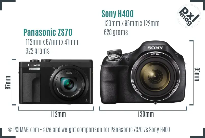 Panasonic ZS70 vs Sony H400 size comparison