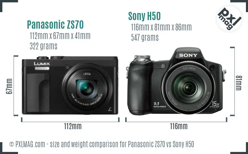 Panasonic ZS70 vs Sony H50 size comparison