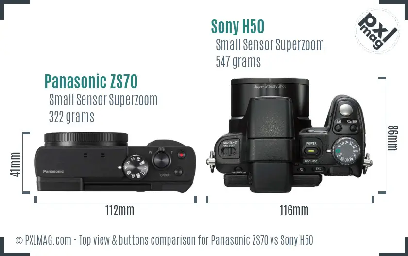 Panasonic ZS70 vs Sony H50 top view buttons comparison