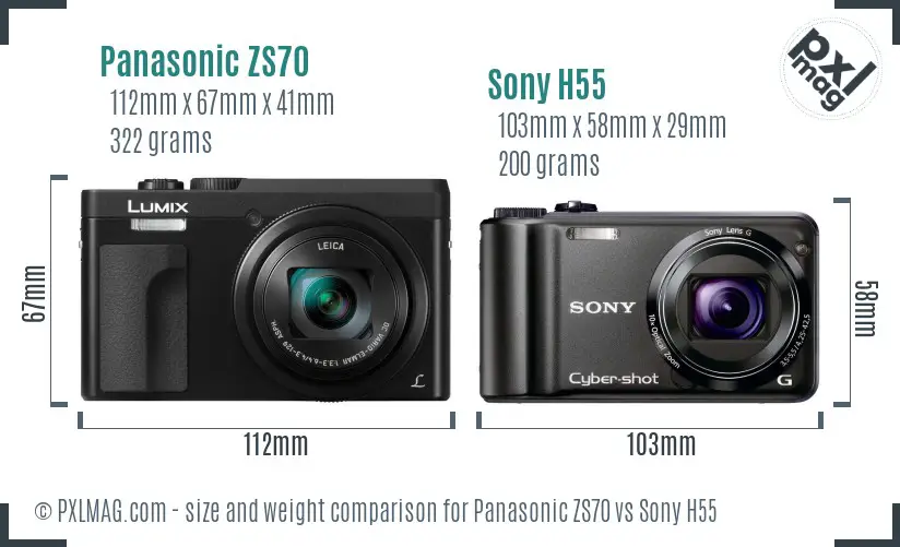 Panasonic ZS70 vs Sony H55 size comparison