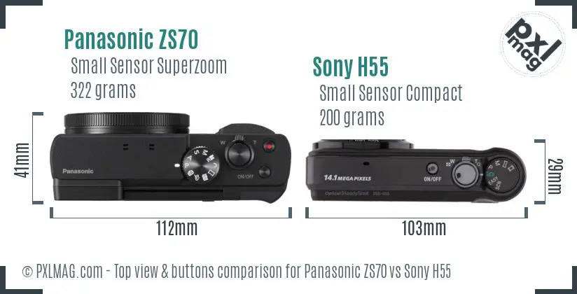 Panasonic ZS70 vs Sony H55 top view buttons comparison